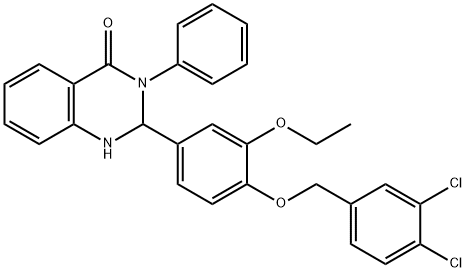 2-{4-[(3,4-dichlorobenzyl)oxy]-3-ethoxyphenyl}-3-phenyl-2,3-dihydro-4(1H)-quinazolinone 结构式