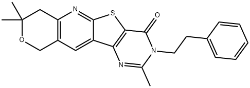 2,8,8-trimethyl-3-(2-phenylethyl)-7,10-dihydro-8H-pyrano[3'',4'':5',6']pyrido[3',2':4,5]thieno[3,2-d]pyrimidin-4(3H)-one 结构式