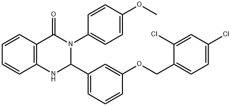 2-{3-[(2,4-dichlorobenzyl)oxy]phenyl}-3-(4-methoxyphenyl)-2,3-dihydro-4(1H)-quinazolinone 结构式