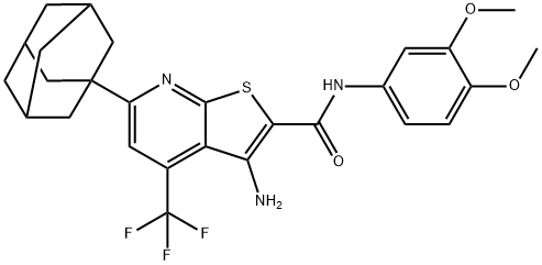 6-(1-adamantyl)-3-amino-N-(3,4-dimethoxyphenyl)-4-(trifluoromethyl)thieno[2,3-b]pyridine-2-carboxamide 结构式