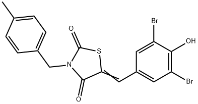 5-(3,5-dibromo-4-hydroxybenzylidene)-3-(4-methylbenzyl)-1,3-thiazolidine-2,4-dione 结构式