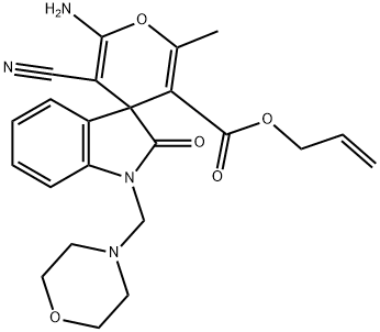 3'-allyloxycarbonyl-6'-amino-5'-cyano-2'-methyl-1-(4-morpholinylmethyl)-1,3-dihydro-2-oxospiro[2H-indole-3,4'-(4'H)-pyran] 结构式
