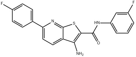3-amino-N-(3-fluorophenyl)-6-(4-fluorophenyl)thieno[2,3-b]pyridine-2-carboxamide 结构式