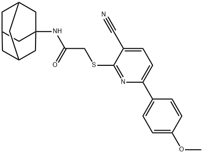 N-(1-adamantyl)-2-{[3-cyano-6-(4-methoxyphenyl)pyridin-2-yl]sulfanyl}acetamide 结构式