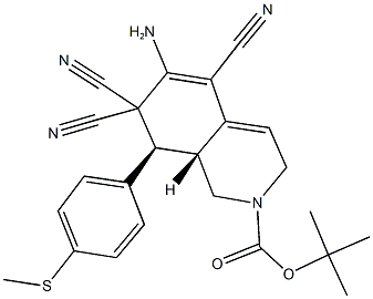 tert-butyl 6-amino-5,7,7-tricyano-8-[4-(methylsulfanyl)phenyl]-3,7,8,8a-tetrahydro-2(1H)-isoquinolinecarboxylate 结构式