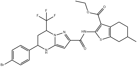 ethyl 2-({[5-(4-bromophenyl)-7-(trifluoromethyl)-4,5,6,7-tetrahydropyrazolo[1,5-a]pyrimidin-2-yl]carbonyl}amino)-6-methyl-4,5,6,7-tetrahydro-1-benzothiophene-3-carboxylate 结构式