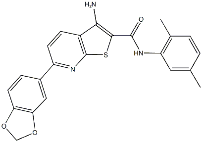 3-amino-6-(1,3-benzodioxol-5-yl)-N-(2,5-dimethylphenyl)thieno[2,3-b]pyridine-2-carboxamide 结构式