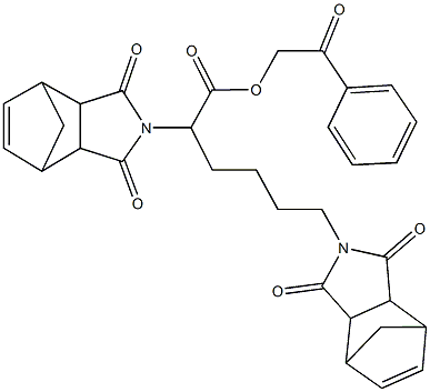 2-oxo-2-phenylethyl 2,6-bis(3,5-dioxo-4-azatricyclo[5.2.1.0~2,6~]dec-8-en-4-yl)hexanoate 结构式