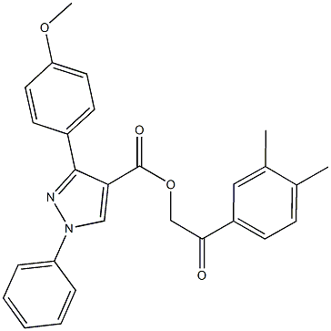 2-(3,4-dimethylphenyl)-2-oxoethyl 3-(4-methoxyphenyl)-1-phenyl-1H-pyrazole-4-carboxylate 结构式