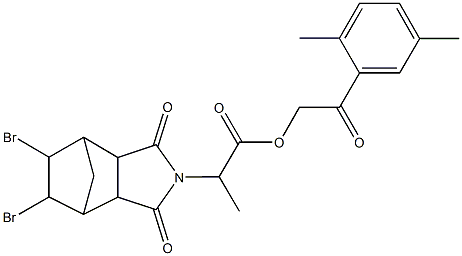 2-(2,5-dimethylphenyl)-2-oxoethyl 2-(8,9-dibromo-3,5-dioxo-4-azatricyclo[5.2.1.0~2,6~]dec-4-yl)propanoate 结构式