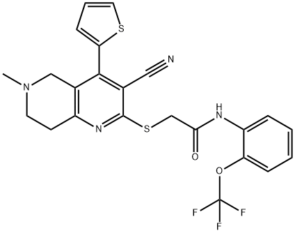 2-[(3-cyano-6-methyl-4-thien-2-yl-5,6,7,8-tetrahydro[1,6]naphthyridin-2-yl)sulfanyl]-N-[2-(trifluoromethoxy)phenyl]acetamide 结构式