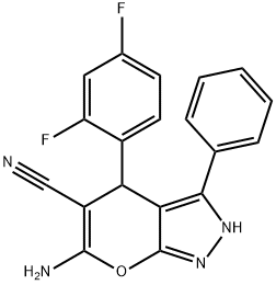 6-amino-4-(2,4-difluorophenyl)-3-phenyl-1,4-dihydropyrano[2,3-c]pyrazole-5-carbonitrile 结构式