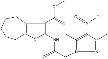 methyl 2-[({4-nitro-3,5-dimethyl-1H-pyrazol-1-yl}acetyl)amino]-5,6,7,8-tetrahydro-4H-cyclohepta[b]thiophene-3-carboxylate 结构式