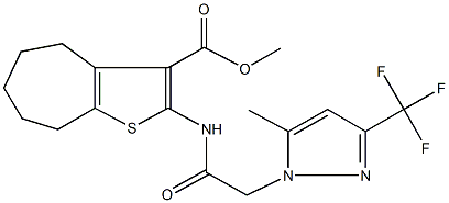methyl 2-({[5-methyl-3-(trifluoromethyl)-1H-pyrazol-1-yl]acetyl}amino)-5,6,7,8-tetrahydro-4H-cyclohepta[b]thiophene-3-carboxylate 结构式