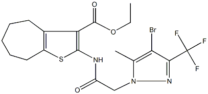 ethyl 2-({[4-bromo-5-methyl-3-(trifluoromethyl)-1H-pyrazol-1-yl]acetyl}amino)-5,6,7,8-tetrahydro-4H-cyclohepta[b]thiophene-3-carboxylate 结构式