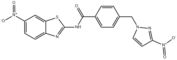 N-{6-nitro-1,3-benzothiazol-2-yl}-4-({3-nitro-1H-pyrazol-1-yl}methyl)benzamide 结构式