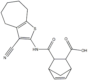3-{[(3-cyano-5,6,7,8-tetrahydro-4H-cyclohepta[b]thiophen-2-yl)amino]carbonyl}bicyclo[2.2.1]hept-5-ene-2-carboxylic acid 结构式
