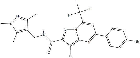 5-(4-bromophenyl)-3-chloro-7-(trifluoromethyl)-N-[(1,3,5-trimethyl-1H-pyrazol-4-yl)methyl]pyrazolo[1,5-a]pyrimidine-2-carboxamide 结构式