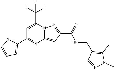 N-[(1,5-dimethyl-1H-pyrazol-4-yl)methyl]-5-(2-thienyl)-7-(trifluoromethyl)pyrazolo[1,5-a]pyrimidine-2-carboxamide 结构式