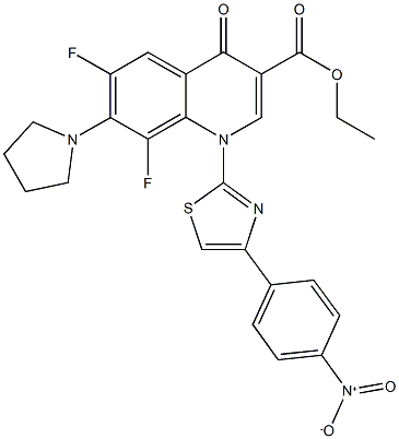 ethyl 6,8-difluoro-1-(4-{4-nitrophenyl}-1,3-thiazol-2-yl)-4-oxo-7-(1-pyrrolidinyl)-1,4-dihydro-3-quinolinecarboxylate 结构式