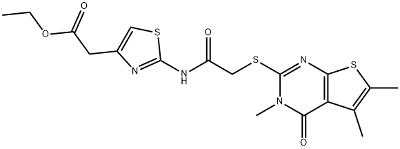 ethyl [2-({[(3,5,6-trimethyl-4-oxo-3,4-dihydrothieno[2,3-d]pyrimidin-2-yl)sulfanyl]acetyl}amino)-1,3-thiazol-4-yl]acetate 结构式