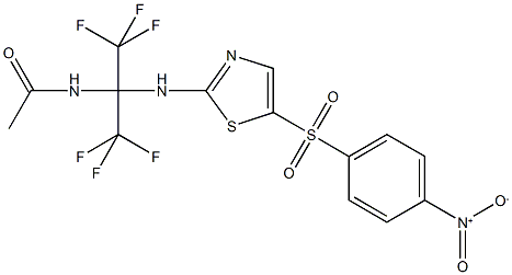 N-[2,2,2-trifluoro-1-{[5-({4-nitrophenyl}sulfonyl)-1,3-thiazol-2-yl]amino}-1-(trifluoromethyl)ethyl]acetamide 结构式