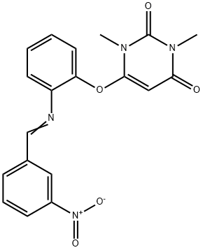 6-[2-({3-nitrobenzylidene}amino)phenoxy]-1,3-dimethyl-2,4(1H,3H)-pyrimidinedione 结构式