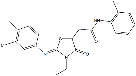 2-{2-[(3-chloro-4-methylphenyl)imino]-3-ethyl-4-oxo-1,3-thiazolidin-5-yl}-N-(2-methylphenyl)acetamide 结构式