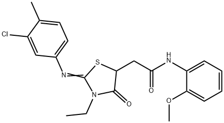 2-{2-[(3-chloro-4-methylphenyl)imino]-3-ethyl-4-oxo-1,3-thiazolidin-5-yl}-N-(2-methoxyphenyl)acetamide 结构式