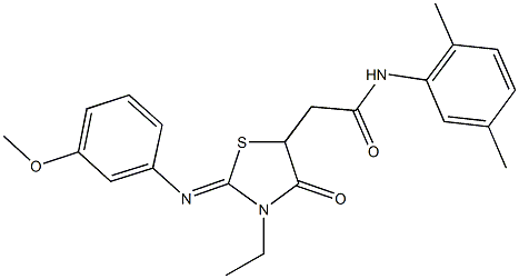 N-(2,5-dimethylphenyl)-2-{3-ethyl-2-[(3-methoxyphenyl)imino]-4-oxo-1,3-thiazolidin-5-yl}acetamide 结构式