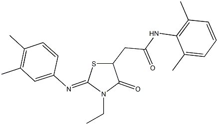 N-(2,6-dimethylphenyl)-2-{2-[(3,4-dimethylphenyl)imino]-3-ethyl-4-oxo-1,3-thiazolidin-5-yl}acetamide 结构式