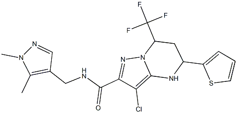 3-chloro-N-[(1,5-dimethyl-1H-pyrazol-4-yl)methyl]-5-(2-thienyl)-7-(trifluoromethyl)-4,5,6,7-tetrahydropyrazolo[1,5-a]pyrimidine-2-carboxamide 结构式