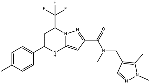 N-[(1,5-dimethyl-1H-pyrazol-4-yl)methyl]-N-methyl-5-(4-methylphenyl)-7-(trifluoromethyl)-4,5,6,7-tetrahydropyrazolo[1,5-a]pyrimidine-2-carboxamide 结构式