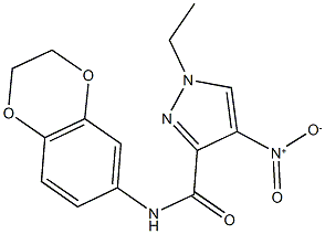 N-(2,3-dihydro-1,4-benzodioxin-6-yl)-1-ethyl-4-nitro-1H-pyrazole-3-carboxamide 结构式