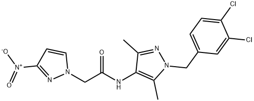 N-[1-(3,4-dichlorobenzyl)-3,5-dimethyl-1H-pyrazol-4-yl]-2-{3-nitro-1H-pyrazol-1-yl}acetamide 结构式