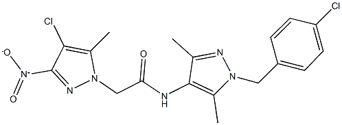 N-[1-(4-chlorobenzyl)-3,5-dimethyl-1H-pyrazol-4-yl]-2-{4-chloro-3-nitro-5-methyl-1H-pyrazol-1-yl}acetamide 结构式