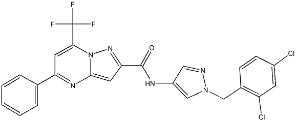 N-[1-(2,4-dichlorobenzyl)-1H-pyrazol-4-yl]-5-phenyl-7-(trifluoromethyl)pyrazolo[1,5-a]pyrimidine-2-carboxamide 结构式