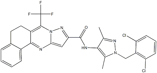 N-[1-(2,6-dichlorobenzyl)-3,5-dimethyl-1H-pyrazol-4-yl]-7-(trifluoromethyl)-5,6-dihydrobenzo[h]pyrazolo[5,1-b]quinazoline-10-carboxamide 结构式