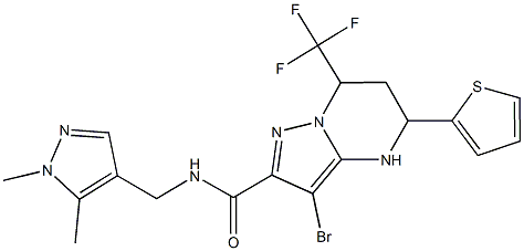 3-bromo-N-[(1,5-dimethyl-1H-pyrazol-4-yl)methyl]-5-(2-thienyl)-7-(trifluoromethyl)-4,5,6,7-tetrahydropyrazolo[1,5-a]pyrimidine-2-carboxamide 结构式