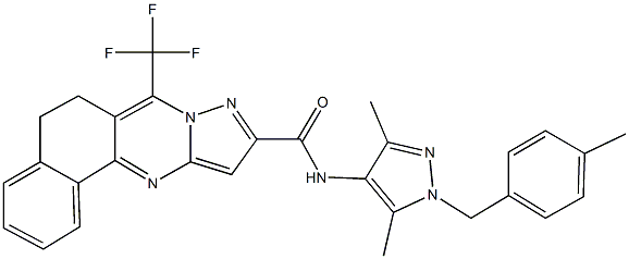 N-[3,5-dimethyl-1-(4-methylbenzyl)-1H-pyrazol-4-yl]-7-(trifluoromethyl)-5,6-dihydrobenzo[h]pyrazolo[5,1-b]quinazoline-10-carboxamide 结构式