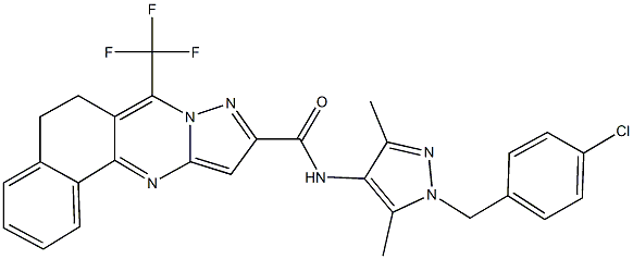 N-[1-(4-chlorobenzyl)-3,5-dimethyl-1H-pyrazol-4-yl]-7-(trifluoromethyl)-5,6-dihydrobenzo[h]pyrazolo[5,1-b]quinazoline-10-carboxamide 结构式