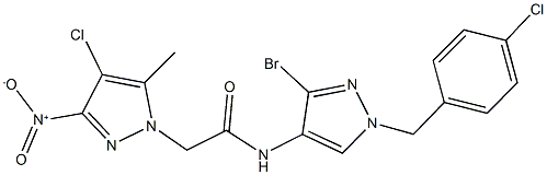 N-[3-bromo-1-(4-chlorobenzyl)-1H-pyrazol-4-yl]-2-{4-chloro-3-nitro-5-methyl-1H-pyrazol-1-yl}acetamide 结构式