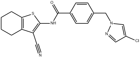 4-[(4-chloro-1H-pyrazol-1-yl)methyl]-N-(3-cyano-4,5,6,7-tetrahydro-1-benzothien-2-yl)benzamide 结构式