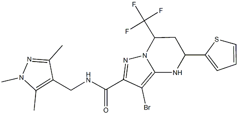 3-bromo-5-(2-thienyl)-7-(trifluoromethyl)-N-[(1,3,5-trimethyl-1H-pyrazol-4-yl)methyl]-4,5,6,7-tetrahydropyrazolo[1,5-a]pyrimidine-2-carboxamide 结构式
