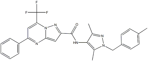 N-[3,5-dimethyl-1-(4-methylbenzyl)-1H-pyrazol-4-yl]-5-phenyl-7-(trifluoromethyl)pyrazolo[1,5-a]pyrimidine-2-carboxamide 结构式