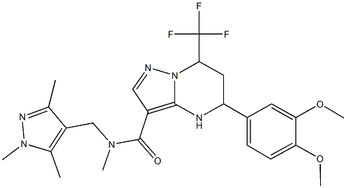 5-(3,4-dimethoxyphenyl)-N-methyl-7-(trifluoromethyl)-N-[(1,3,5-trimethyl-1H-pyrazol-4-yl)methyl]-4,5,6,7-tetrahydropyrazolo[1,5-a]pyrimidine-3-carboxamide 结构式
