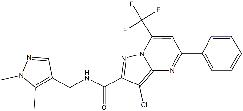 3-chloro-N-[(1,5-dimethyl-1H-pyrazol-4-yl)methyl]-5-phenyl-7-(trifluoromethyl)pyrazolo[1,5-a]pyrimidine-2-carboxamide 结构式