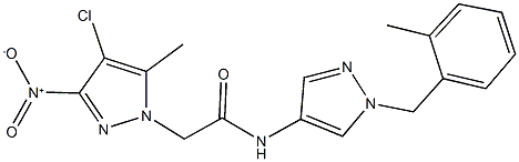 2-{4-chloro-3-nitro-5-methyl-1H-pyrazol-1-yl}-N-[1-(2-methylbenzyl)-1H-pyrazol-4-yl]acetamide 结构式