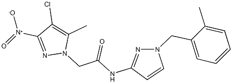 2-{4-chloro-3-nitro-5-methyl-1H-pyrazol-1-yl}-N-[1-(2-methylbenzyl)-1H-pyrazol-3-yl]acetamide 结构式