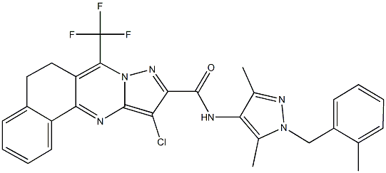 11-chloro-N-[3,5-dimethyl-1-(2-methylbenzyl)-1H-pyrazol-4-yl]-7-(trifluoromethyl)-5,6-dihydrobenzo[h]pyrazolo[5,1-b]quinazoline-10-carboxamide 结构式